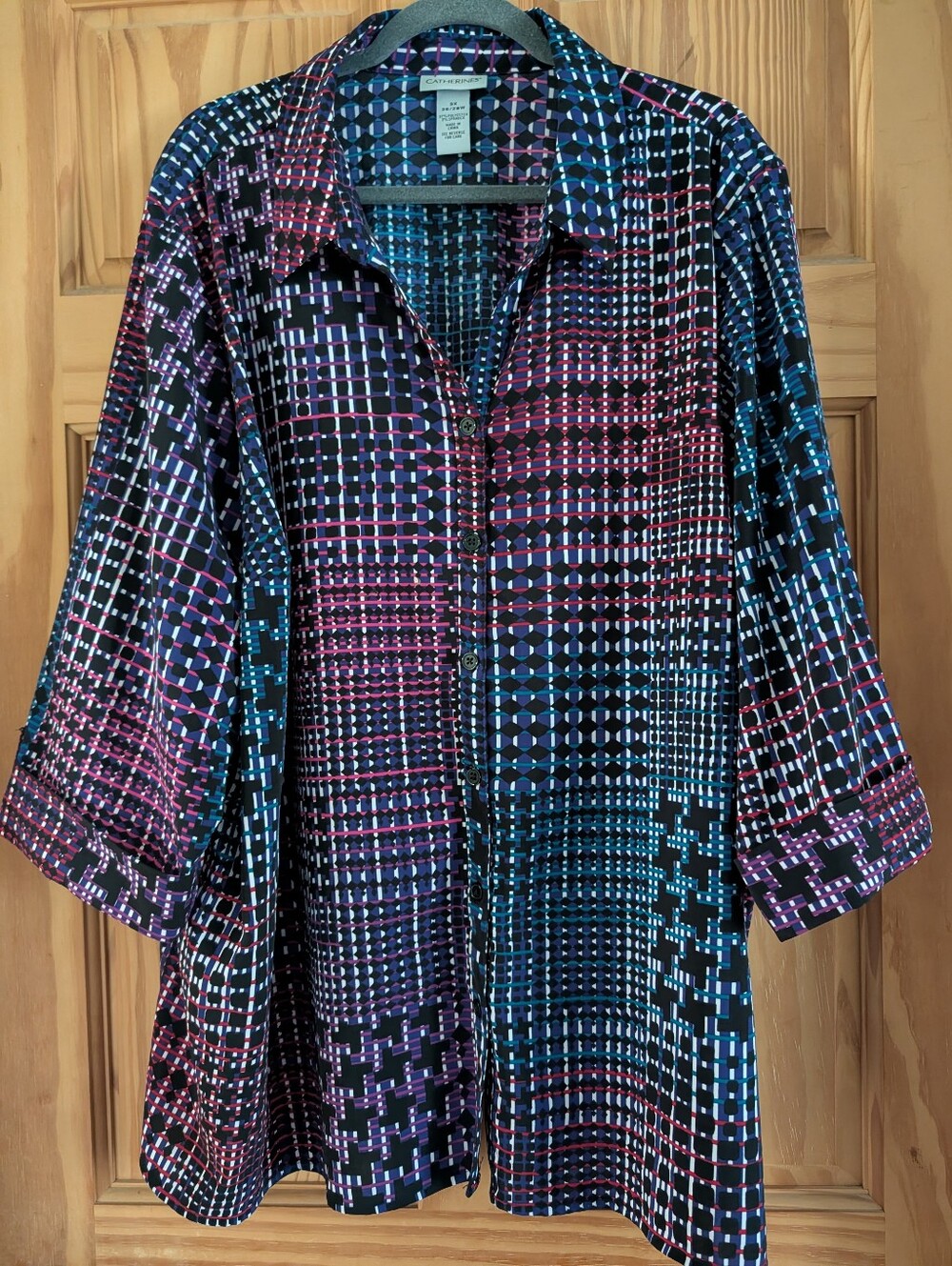 Catherines Elegant Stretch Blouse Tunic Top V-neck 3/4 Sleeve Women's 3X  26/28W